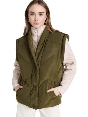 Blanknyc Quilted Vest Small Snap Front Sleeveless Puffy Oversized Olive Outdoor